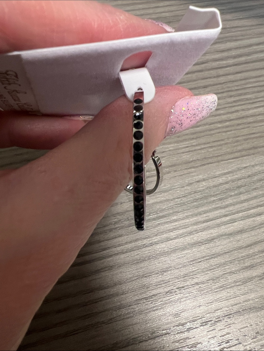 Silver Hoop Earrings with Black Swarovski Crystal